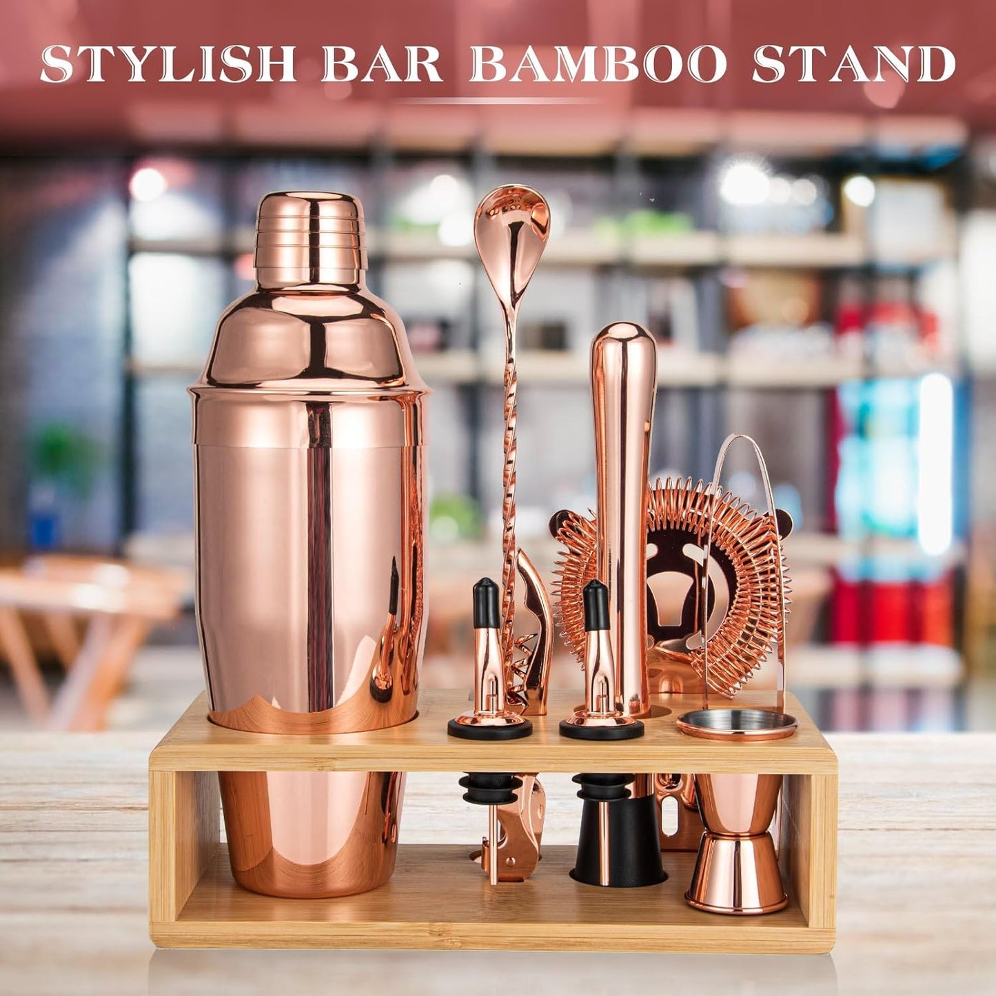 Cocktail Shaker Set, Mixology Bartender Kit 10-Piece Bar Tool Set with Stylish Bamboo Stand, Bar