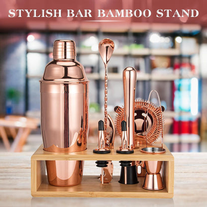 Cocktail Shaker Set, Mixology Bartender Kit 10-Piece Bar Tool Set with Stylish Bamboo Stand, Bar