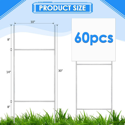 60 Pcs H Stakes for Yard Signs 30'' x 10'' Metal Heavy Duty H Frame Wire Stakes Weatherproof Metal