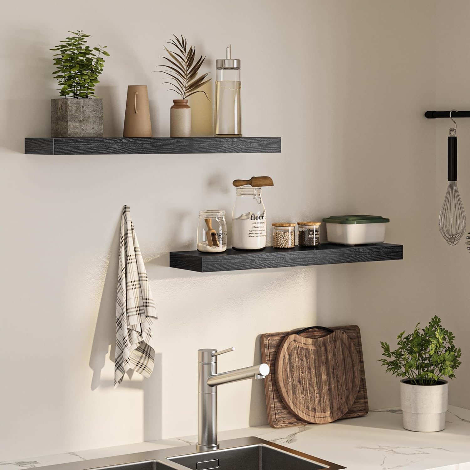 Floating Shelves for Wall, 31.5" W x 6.7" D x 1.5" H, Wooden Wall Mounted Display Shelves with