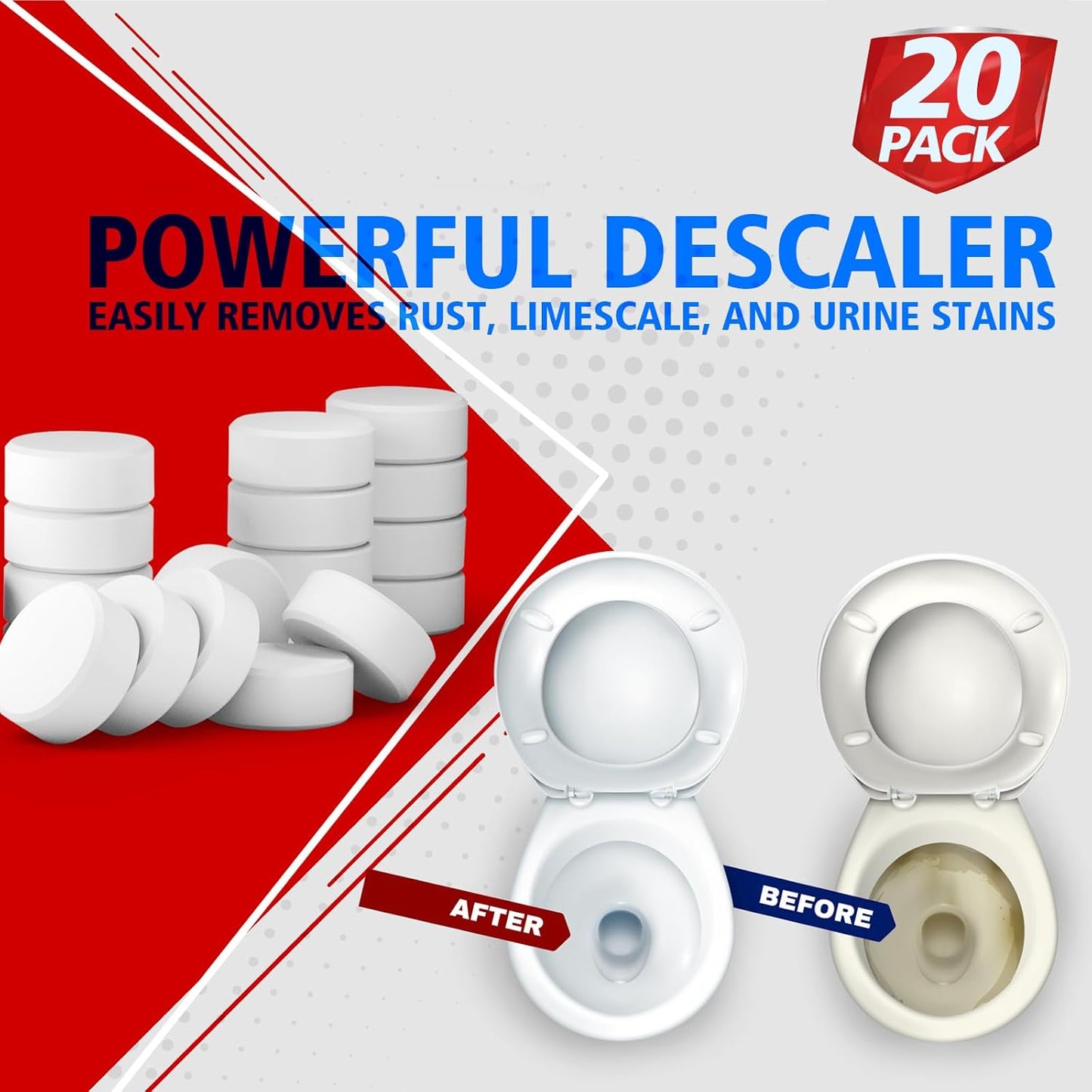 USKICH Toilet Bowl Cleaner Tablets 20 PACK, Bathroom Automatic Toilet Tank Cleaners with Bleach