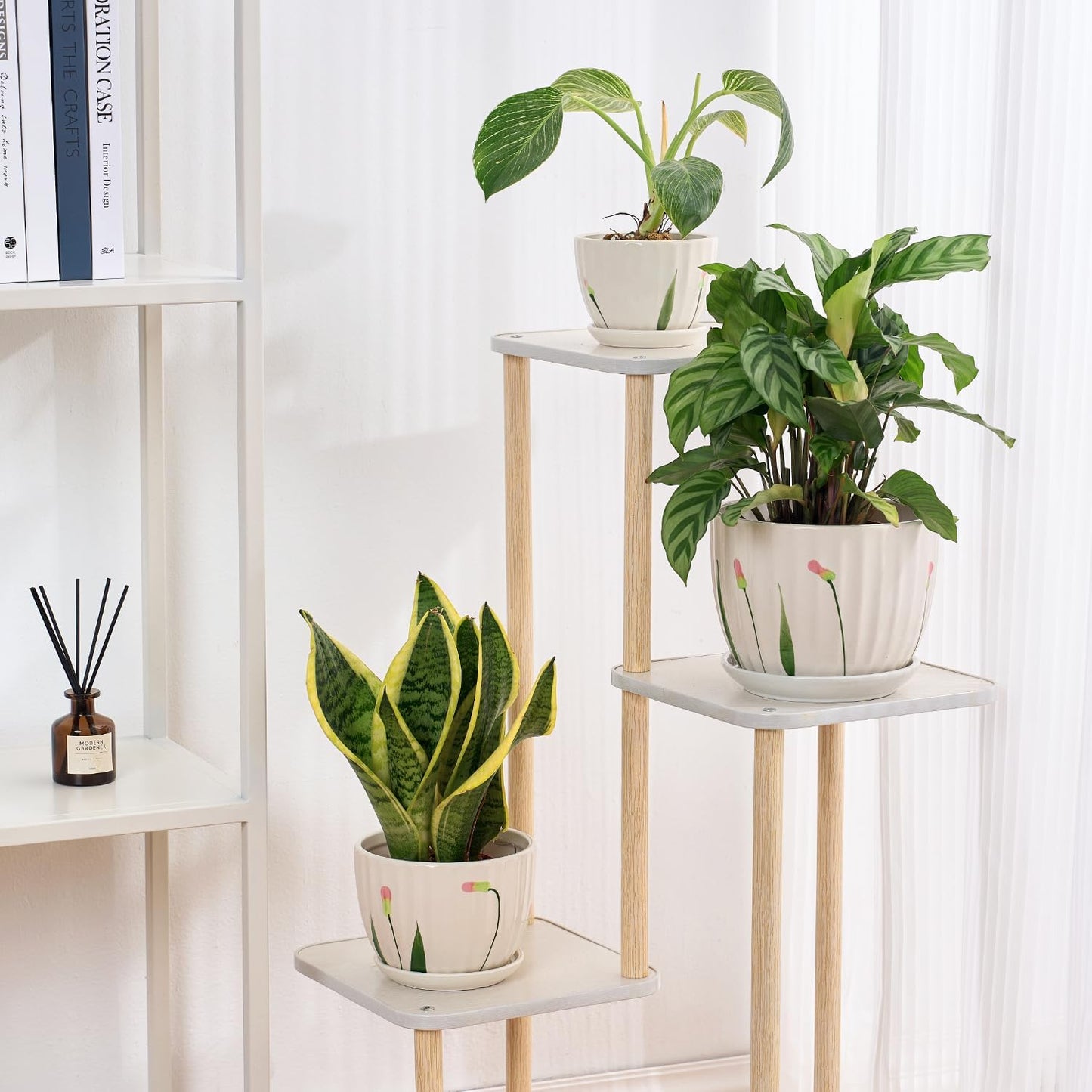 4/5/6 Inches Ceramic Plant Pots with Drainage Holes and Saucers, Round Flower Pots for Indoor
