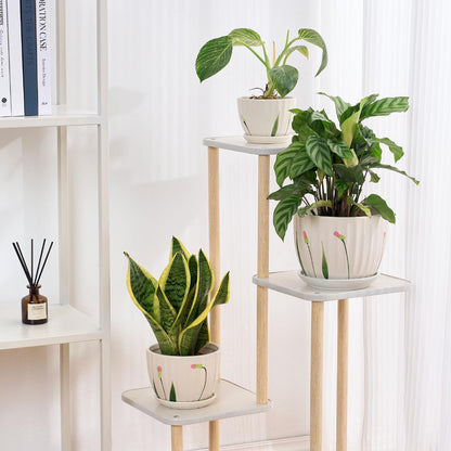 4/5/6 Inches Ceramic Plant Pots with Drainage Holes and Saucers, Round Flower Pots for Indoor