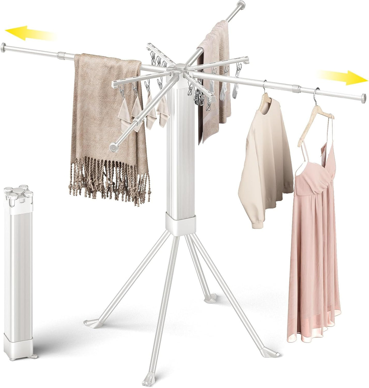BIREN Clothes Drying Rack Foldable Extending Laundry Rack with 16 Clips Collapsible Clothing Rack