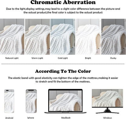 NEWCOSPLAY Faux Fur Twin Blanket White Bubble Blanket Thick Warm Soft for Couch Sofa Bed 550GSM
