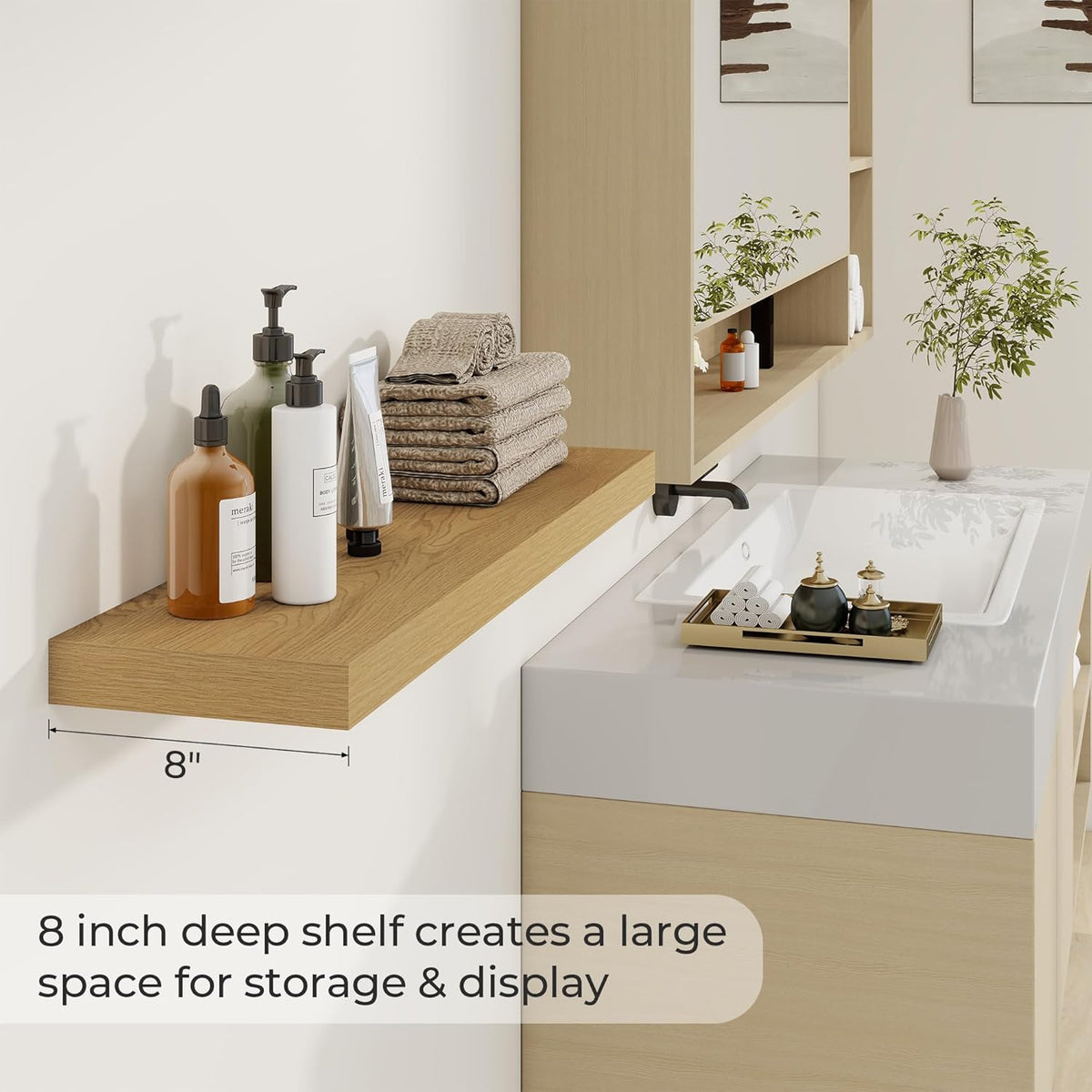 36 inch Floating Shelves Wall Shelves for Office with Invisible Brackets, 8 inch Deep Shelves for