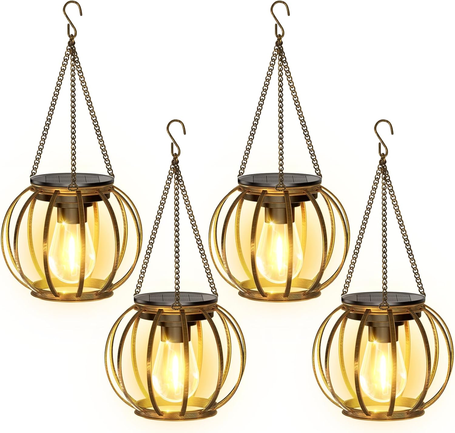 KOOPER Solar Lanterns Outdoor Waterproof, 4 Pack Upgraded Bronze Metal Hanging Solar Lights Outdoor