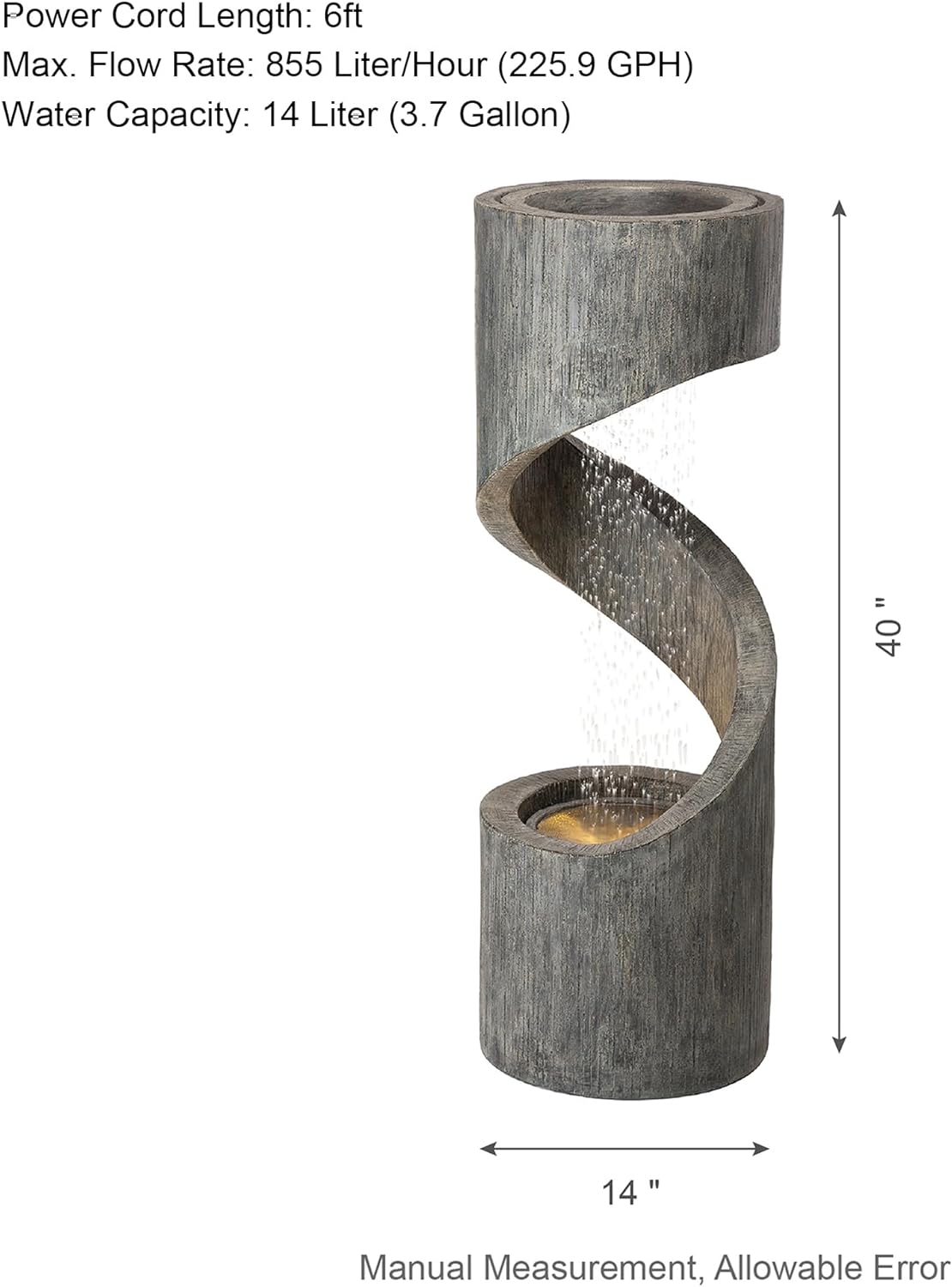 Glitzhome Tiered Outdoor Water Fountain with LED Light, Modern Spiral Outdoor Fountain with Stone