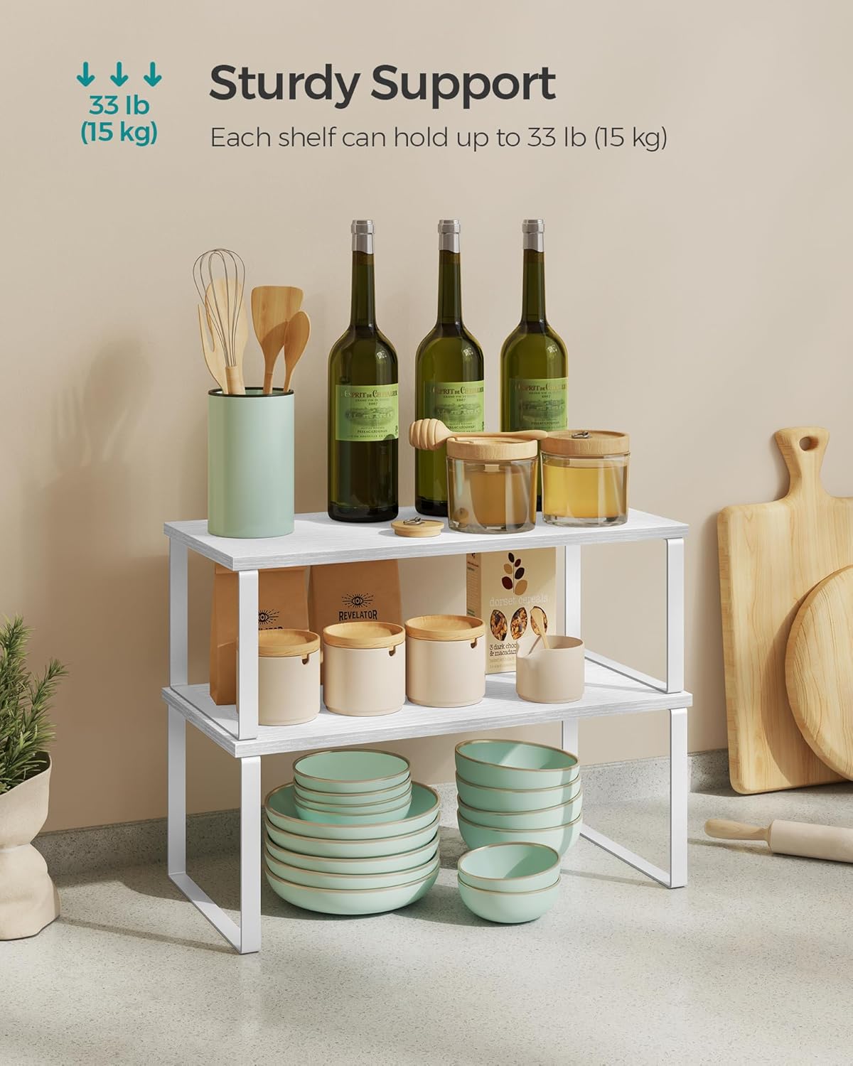 SONGMICS Cabinet Organizer Shelf, Set of 2 Kitchen Counter Shelves, Kitchen Storage, Spice Rack