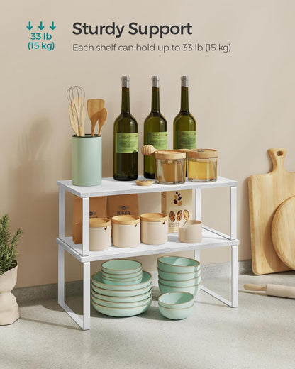 SONGMICS Cabinet Organizer Shelf, Set of 2 Kitchen Counter Shelves, Kitchen Storage, Spice Rack