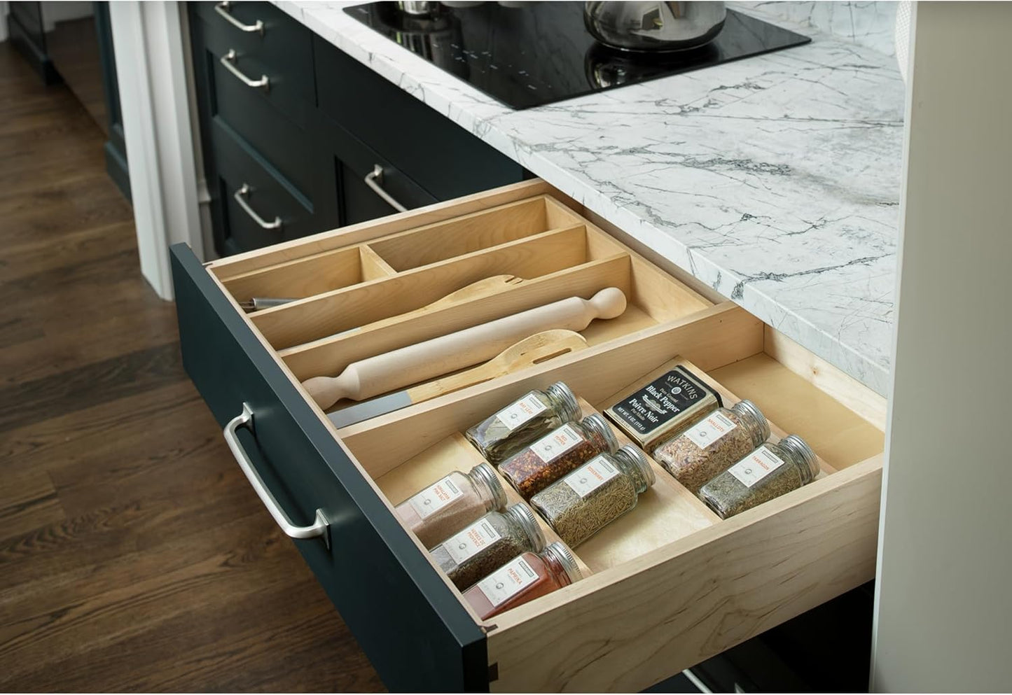 Rev-A-Shelf 16" 3 Tiered Seasoning Organizer, Trim-to-Fit Wooden Kitchen Draw and Cabinet Home