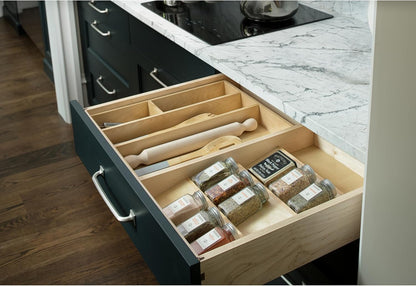 Rev-A-Shelf 16" 3 Tiered Seasoning Organizer, Trim-to-Fit Wooden Kitchen Draw and Cabinet Home