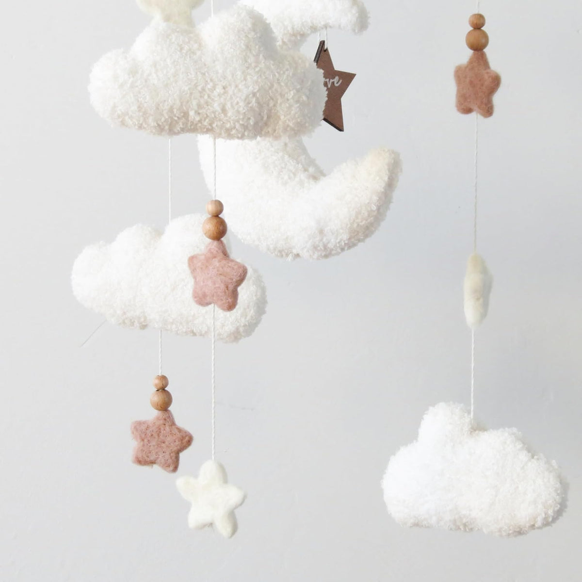 Cloud Moon Crib Mobile Cloud Baby Mobile for Crib Neutral Boho Clouds and Stars Moon Mobile Boucle