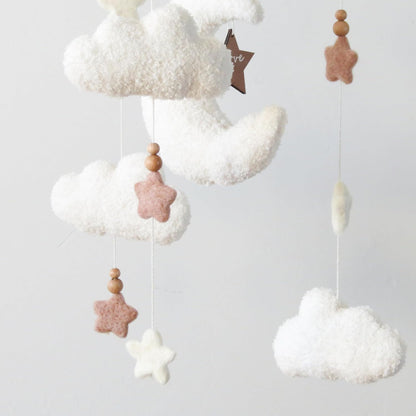 Cloud Moon Crib Mobile Cloud Baby Mobile for Crib Neutral Boho Clouds and Stars Moon Mobile Boucle