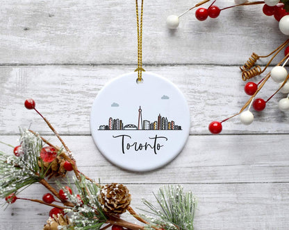 Andaz Press Round Ceramic Porcelain Christmas Tree Ornament Keepsake Gift, Toronto, Colorful