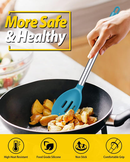 Pack of 2 Large Silicone Cooking Spoons,Non Stick Solid Basting Spoon,Heat-Resistant Kitchen