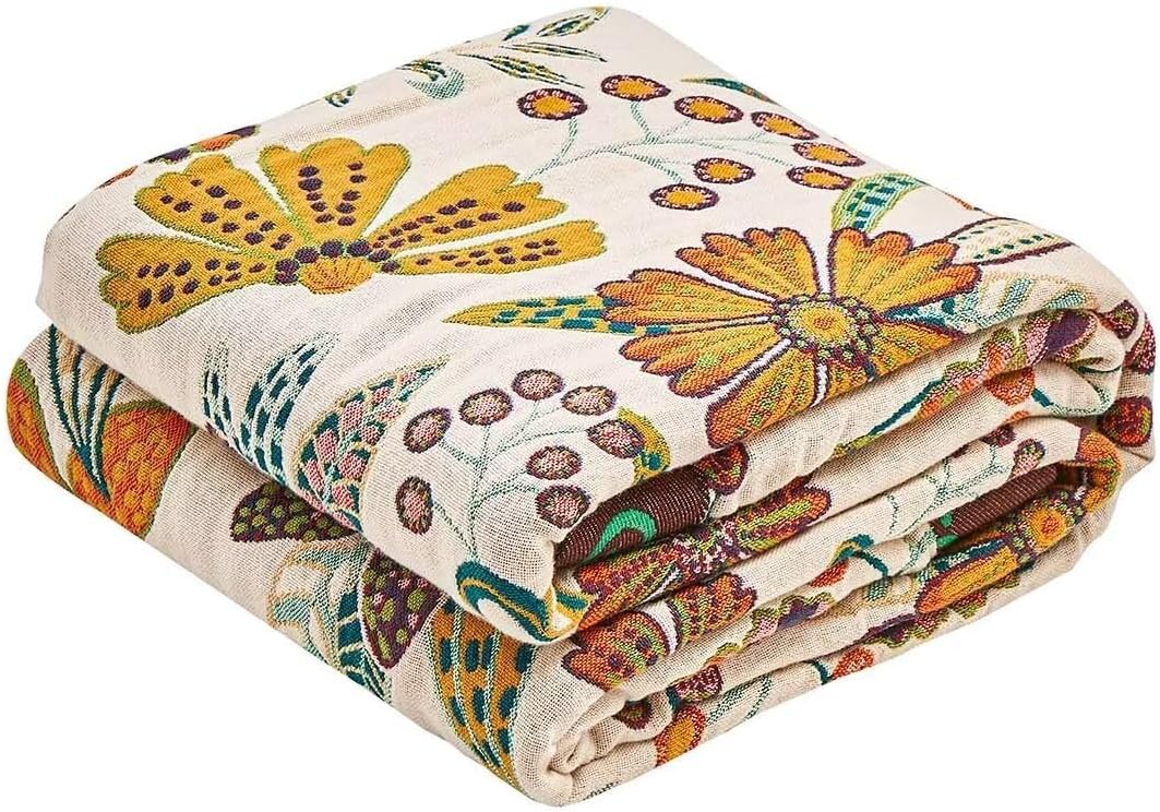 Boho Throw Blanket, 100% Cotton Ultra Soft Luxury Throw Rustic Quilt, 60"x80" Floral Printed