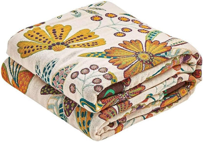 Boho Throw Blanket, 100% Cotton Ultra Soft Luxury Throw Rustic Quilt, 60"x80" Floral Printed