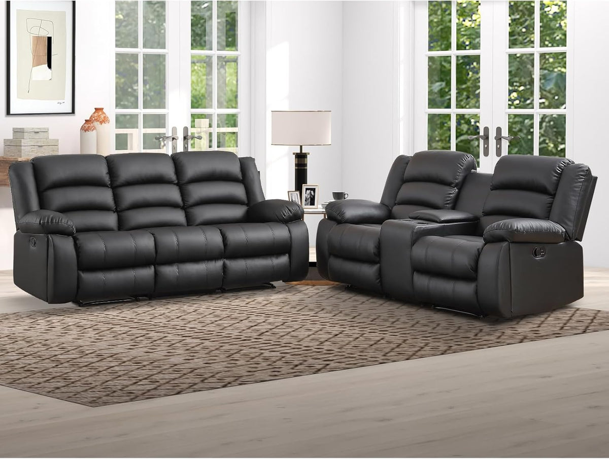 EBELLO Faux Leather Manual Recliner Sofa Set, Loveseat Reclining Sofa and 3 Seat Recliner Sofa