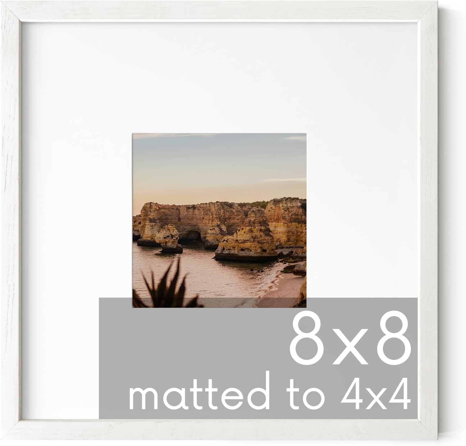 HAUS AND HUES Solid Oak 8"x8" Picture Frame Matted to 4"x4" - 8x8 Square White Picture Frames