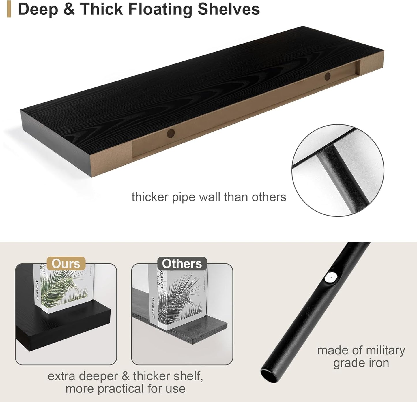 Heimlove 12 Inch Deep Floating Shelves, 55 x 12 inch Extra Long Floating Shelves for Wall, Large