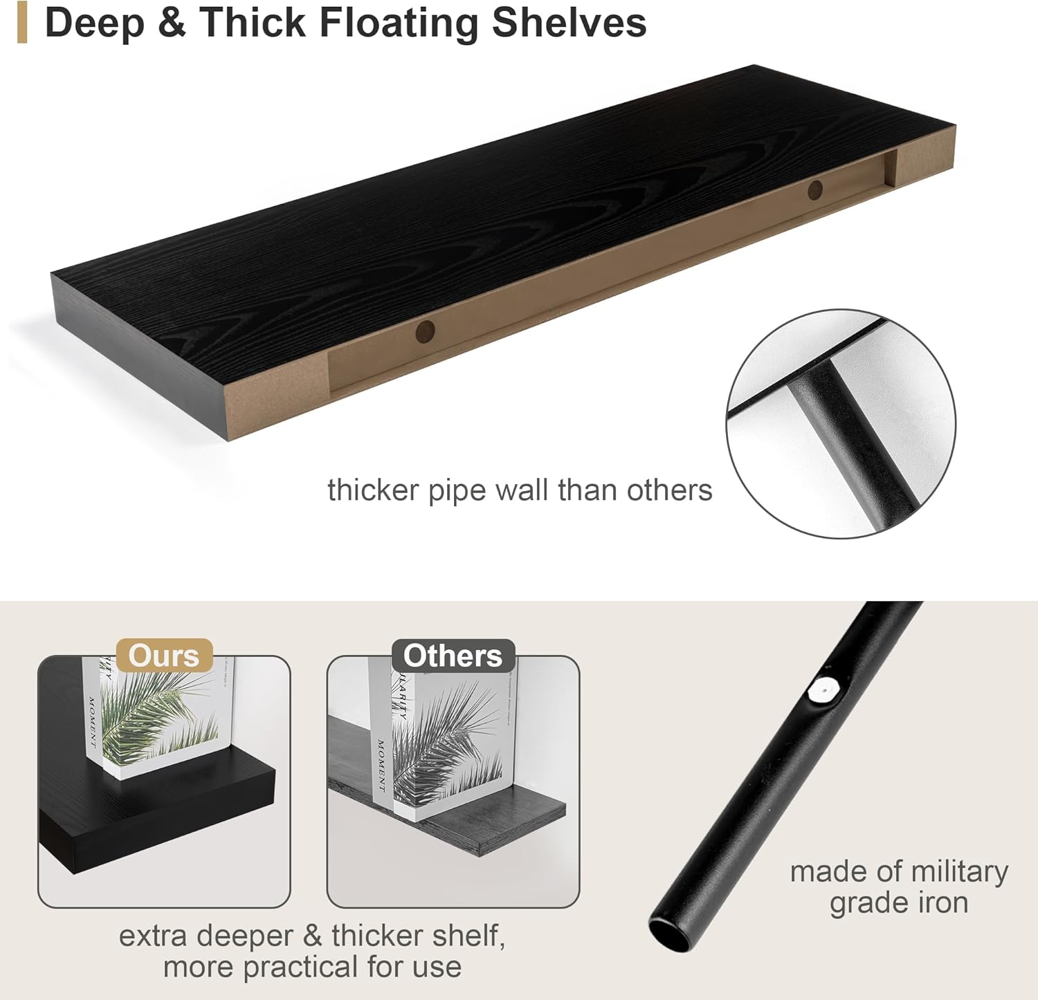 Heimlove 12 Inch Deep Floating Shelves, 55 x 12 inch Extra Long Floating Shelves for Wall, Large