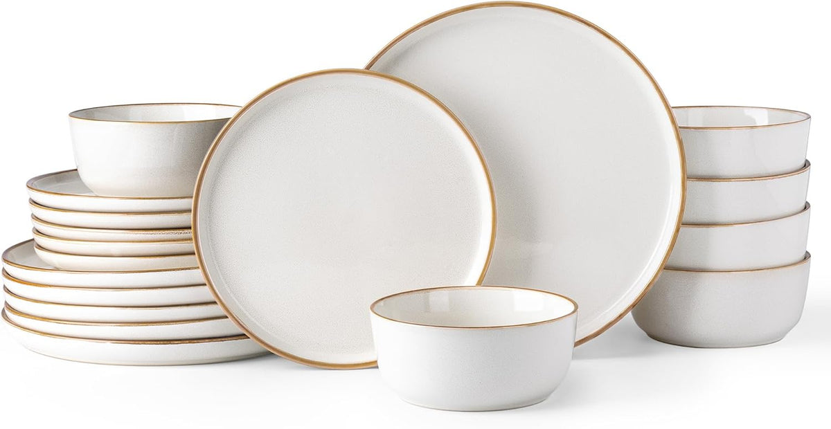 GBHOME Ceramic Dinnerware Sets for 6, 18 Pieces Stoneware Plates and Bowls Sets, Scratch Resistant