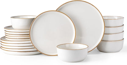 GBHOME Ceramic Dinnerware Sets for 6, 18 Pieces Stoneware Plates and Bowls Sets, Scratch Resistant