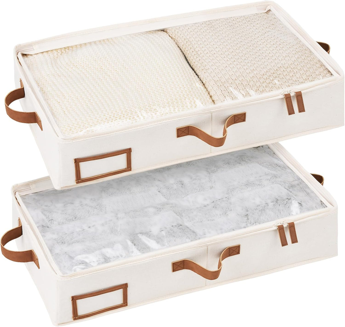 StorageWorks Under Bed Storage Containers with Handles and Label Holder, 2 Pack Ultra-thick Fabric