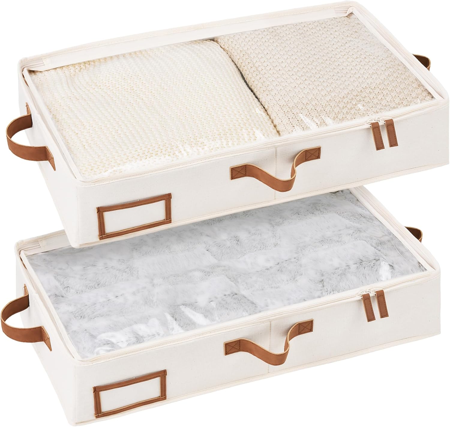 StorageWorks Under Bed Storage Containers with Handles and Label Holder, 2 Pack Ultra-thick Fabric