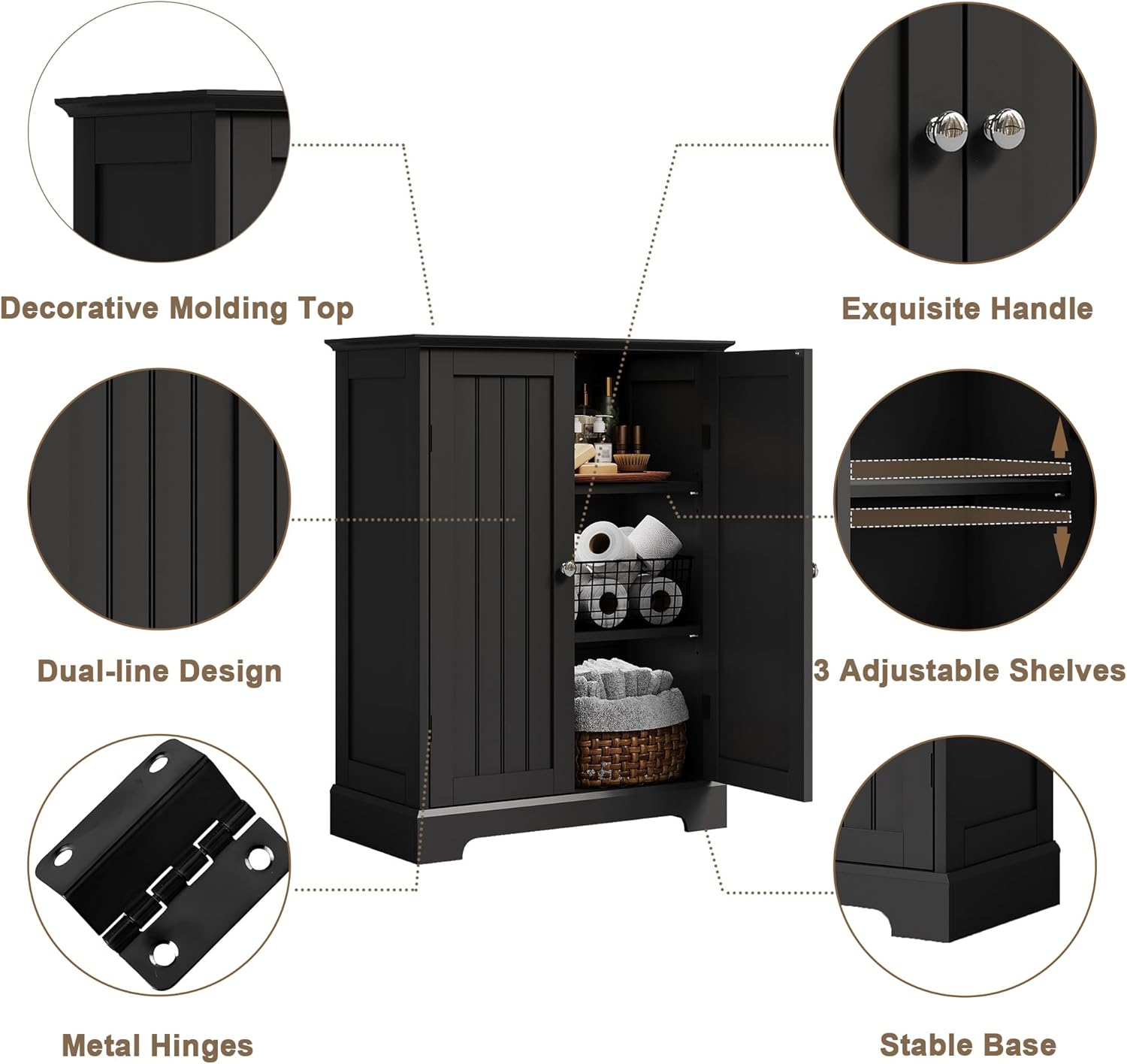 ChooChoo Bathroom Floor Cabinet, Modern Bathroom Storage Cabinet with 2 Doors and Adjustable