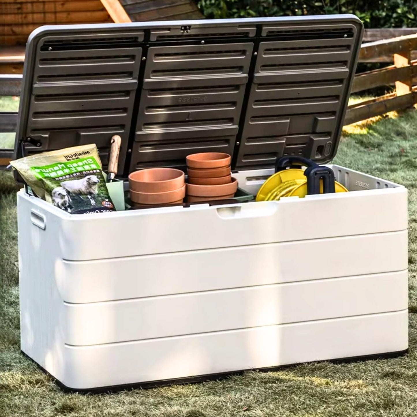 ZZM 110 Gallon Lockable Resin Deck Box, Waterproof Outdoor Storage Box for Patio Cushion Storage