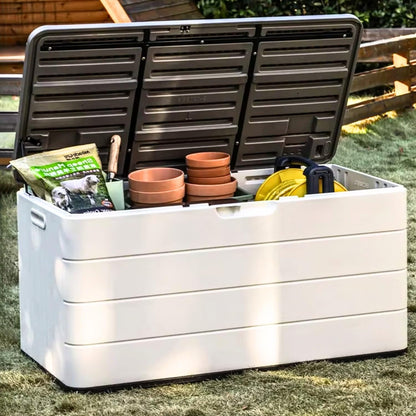 ZZM 110 Gallon Lockable Resin Deck Box, Waterproof Outdoor Storage Box for Patio Cushion Storage