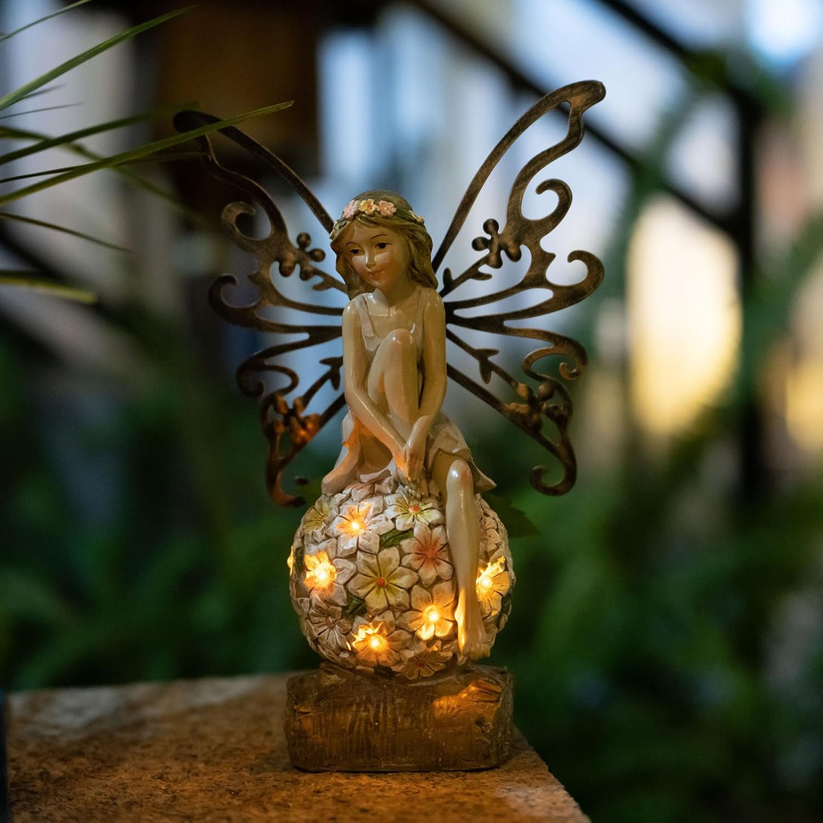 Flower Fairy Garden Decor,Garden Fairy Statues Outdoor,Solar Powered Outdoor Fairy Figurine
