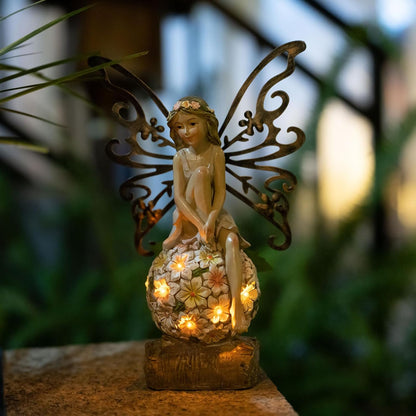 Flower Fairy Garden Decor,Garden Fairy Statues Outdoor,Solar Powered Outdoor Fairy Figurine