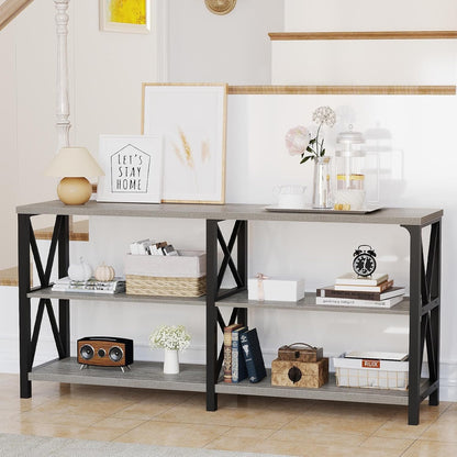 LVB Industrial Entryway Table, Farmhouse Rustic Console Table Behind Couch, Long Metal Wooden Sofa