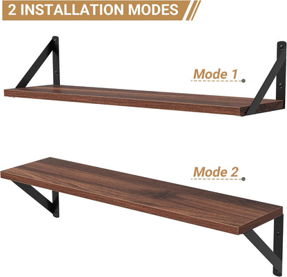Heimlove Floating Shelves for Wall, 24 Inch Long Wood Floating Shelves Set of 3, Wall Mounted
