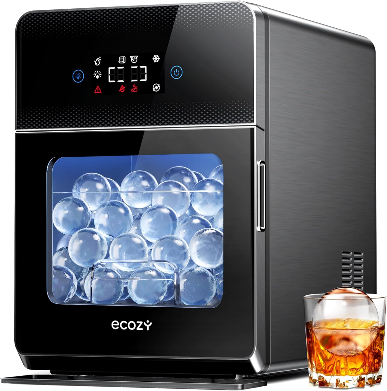 ecozy 2" Clear Ice Ball Maker with CrystalFlux Technology, 4 pcs in 40 Mins, 144 pcs/Day, Sphere