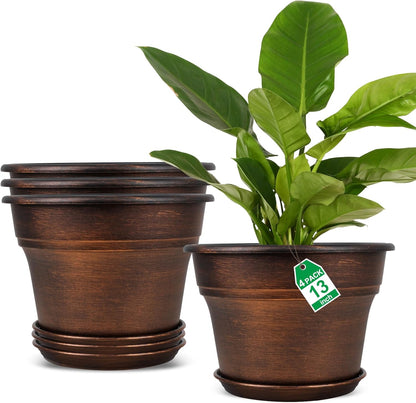 Plant Planters Pots Set of 4 Pack 13 Inch，Large Plastic Flower Pot for Indoor Plants with Drainage