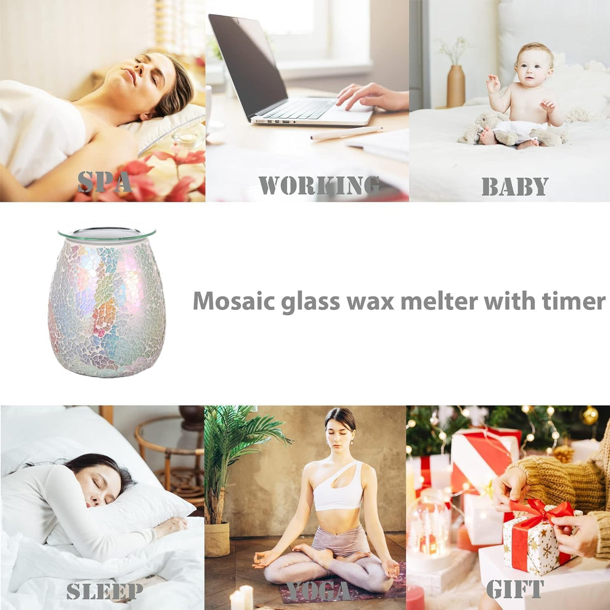 Dicimi Glass Wax Melt Heater, Candle Heater, Mosaic Electric Fuel Burner - Incense Wax Cube Melting