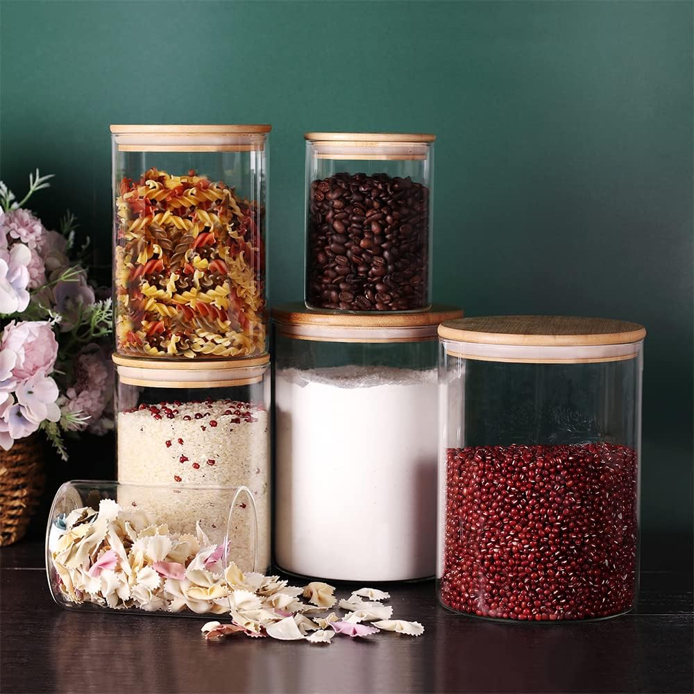 Glass Flour and Sugar Containers, Set of 3 Large Glass Flour Canister with Airtight Lids, Pantry
