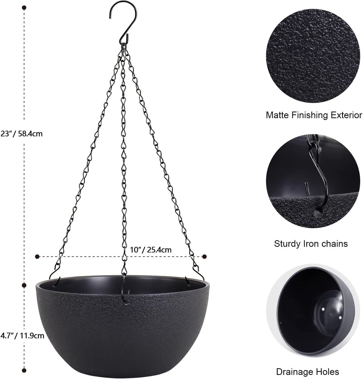10 inch Hanging Planters for Indoor Outdoor Plants, 2 Pack Hanging Flower Pots with Drainage Holes