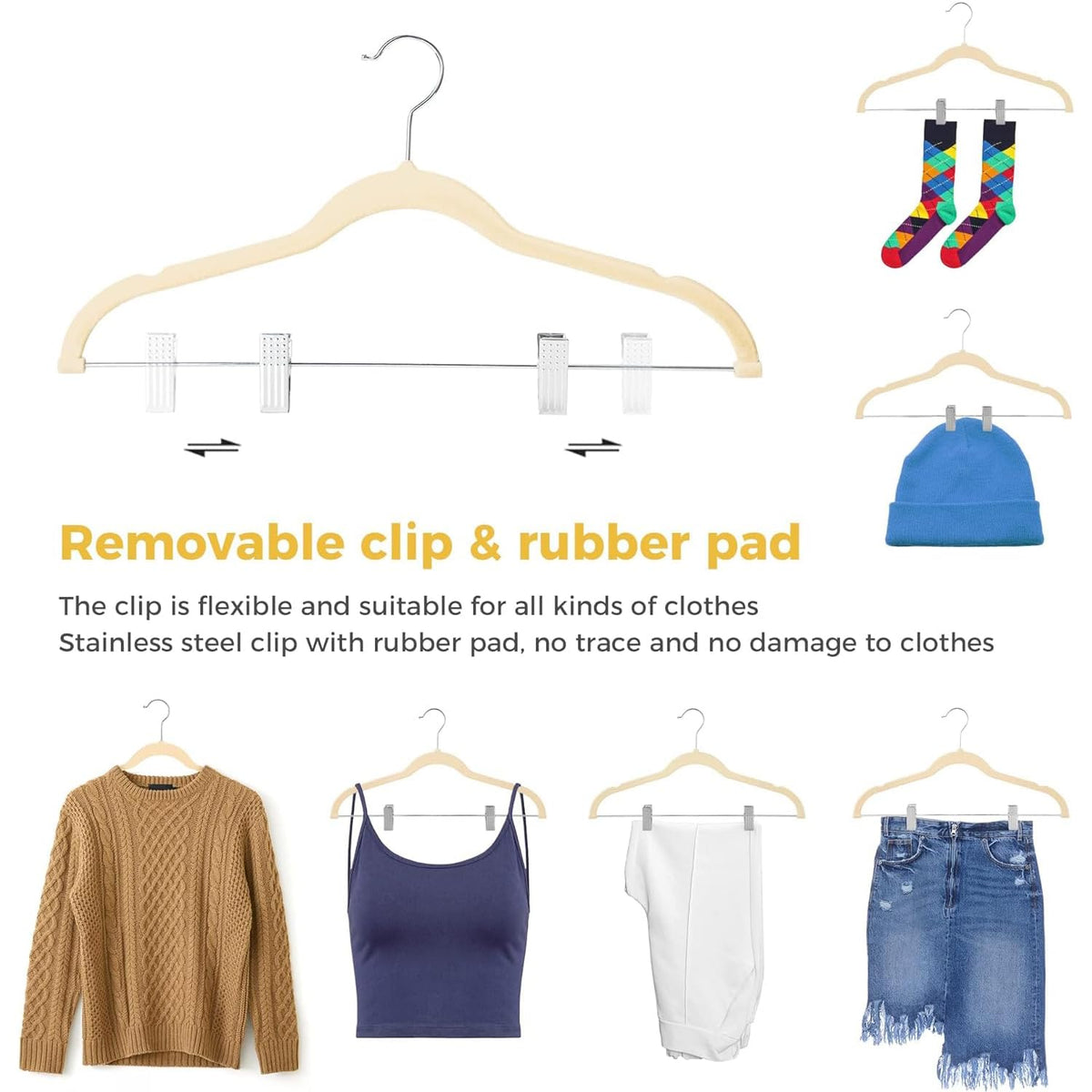 VECELO 20 Pack Velvet Clothes Hangers with Adjustable Clips,Heavy-Duty Non Slip & Space-Saving with