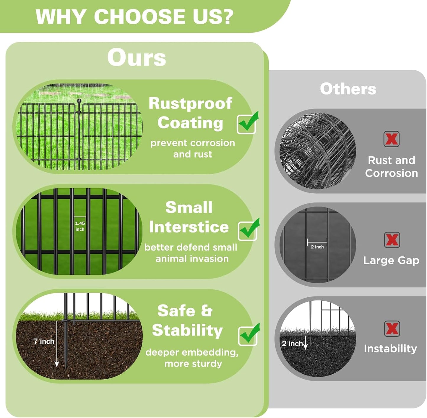 10 Panels No Dig Garden Fence with Gate, 44in(H) × 23.6ft(L) Decorative Metal Outdoor Dog Fence