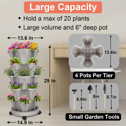 Vertical Planter 5 Tier Stackable Planters Garden Planters Strawberry Herb Flower and Vegetable