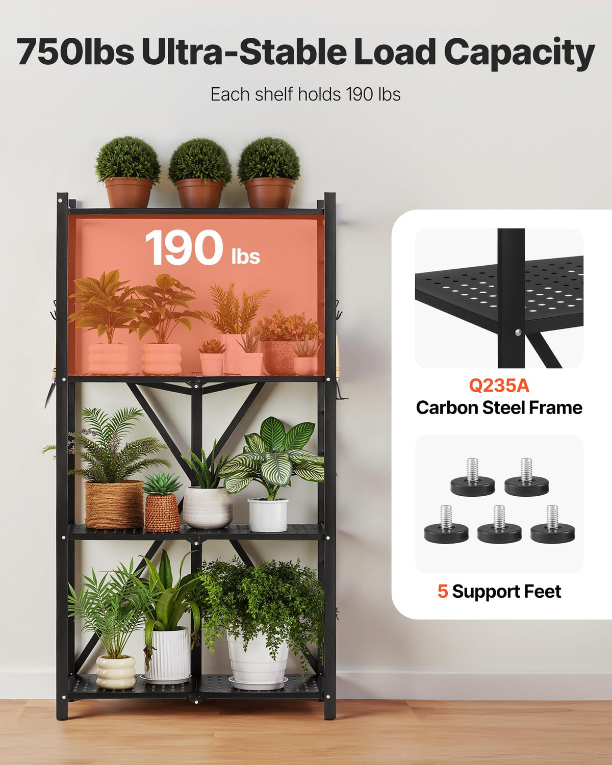 VEVOR 4-Tier Foldable Storage Shelf, 28W x 13D x 54H Inch Folding Metal Rack Shelving Unit, No