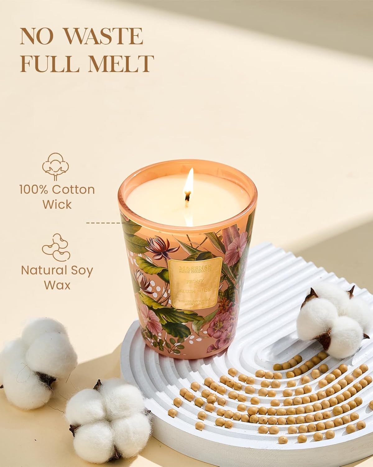 M&SENSE Peony Blush Sude Scented Natural Soy Wax Candle, 14.1oz 60 Hours Long Lasting Slow Burning