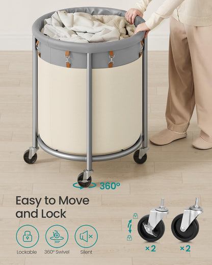 SONGMICS Laundry Basket, Rolling Steel Frame with 2 Locking Wheels, 190 L