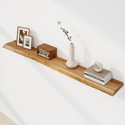 Axeman 72 inch Extra Long Floating Shelves for Wall - 8'' D Live Edge Rustic Solid Elm Wood