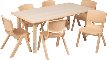 EMMA + OLIVER 23.625" W x 47.25" L Rectangle Natural Plastic Activity Table Set with 6 Chairs